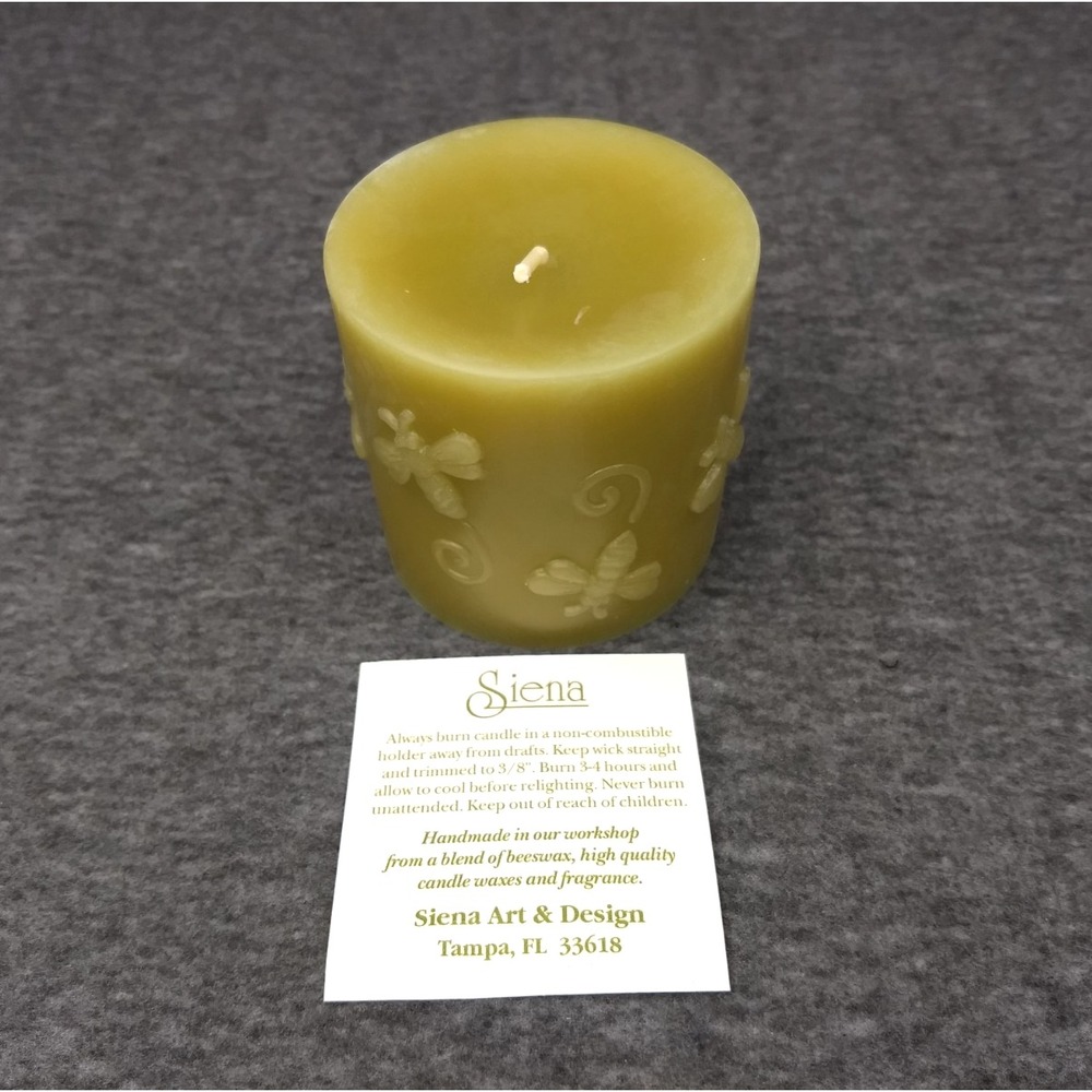 Siena Beeswax Blend Pillar Candle Handmade Embossed Flying Bees Boxed USA NEW